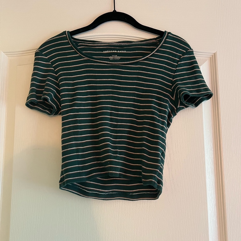 American Eagle Crop Top, Small, Green Striped